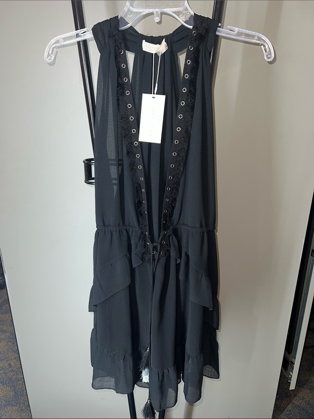Ramy Brook Black Lace-Up Mini Dress
